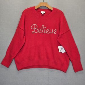CeCe Color Bright Cherry/Silver Sweater Women Top Pullover Size Medium